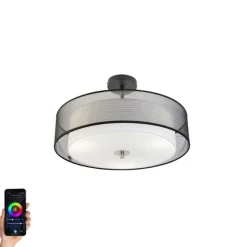 QAZQA Smarte Deckenleuchte schwarz mit weiß 50 cm inkl. 3 WiFi A60 - Drum Duo