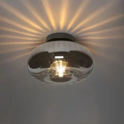 QAZQA Smarte Deckenleuchte Schwarz mit Rauchglas inkl. WiFi P45 - Ayesha