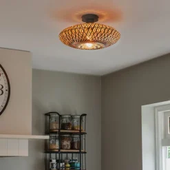 Kinder QAZQA Smarte Deckenleuchte Schwarz Bambus 40 cm inkl. Wifi A60 - Ostrava