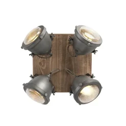 QAZQA Smarte Deckenleuchte Stahl mit Holz inkl. 4 WiFi GU10 - Emado