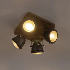 QAZQA Smarte Deckenleuchte Stahl mit Holz inkl. 4 WiFi GU10 - Emado