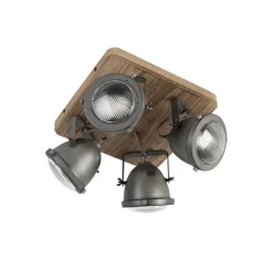 QAZQA Smarte Deckenleuchte Stahl mit Holz inkl. 4 WiFi GU10 - Emado