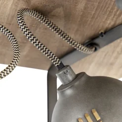 QAZQA Smarte Deckenleuchte Stahl mit Holz inkl. 4 WiFi GU10 - Emado