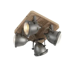 QAZQA Smarte Deckenleuchte Stahl mit Holz inkl. 4 WiFi GU10 - Emado