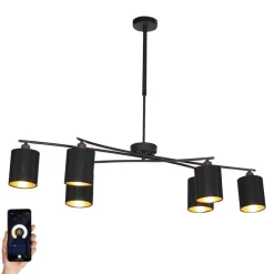 QAZQA Smarte Hängelampe schwarz verstellbar inkl. 6 Wifi B35 - Lofty