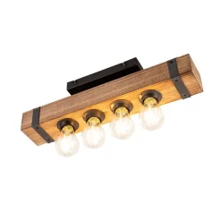 QAZQA Smarte Industrie-Deckenleuchte Holz mit Stahl inkl. 4 WiFi A60 - Reena