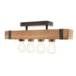 QAZQA Smarte Industrie-Deckenleuchte Holz mit Stahl inkl. 4 WiFi A60 - Reena