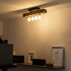 QAZQA Smarte Industrie-Deckenleuchte Holz mit Stahl inkl. 4 WiFi A60 - Reena