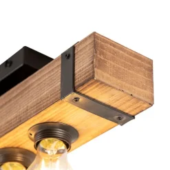 QAZQA Smarte Industrie-Deckenleuchte Holz mit Stahl inkl. 4 WiFi A60 - Reena