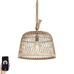 QAZQA Smarte ländliche Hängelampe Rattan inkl. Wifi G125 Lichtquelle - Calamus