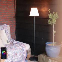 QAZQA Smarte moderne Außenstehleuchte schwarz Schirm weiß inkl. Wifi A60 - Virginia