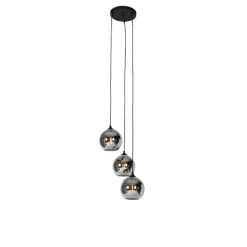 QAZQA Smarte Pendelleuchte Schwarz mit Rauchglas inkl. 3 Wifi A60 - Wallace