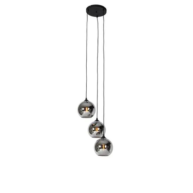 QAZQA Smarte Pendelleuchte Schwarz mit Rauchglas inkl. 3 Wifi A60 - Wallace