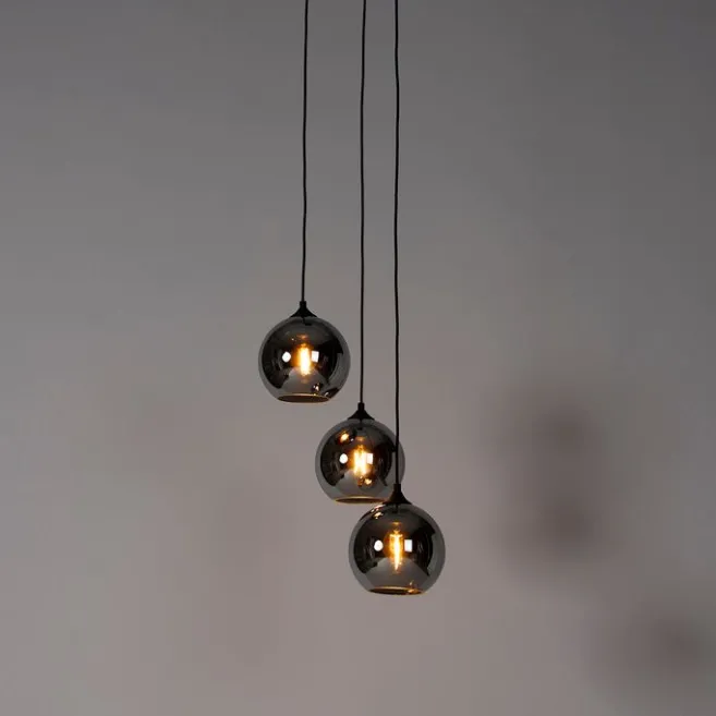 QAZQA Smarte Pendelleuchte Schwarz mit Rauchglas inkl. 3 Wifi A60 - Wallace