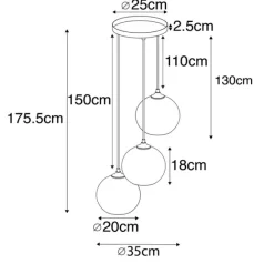 QAZQA Smarte Pendelleuchte Schwarz mit Rauchglas inkl. 3 Wifi A60 - Wallace
