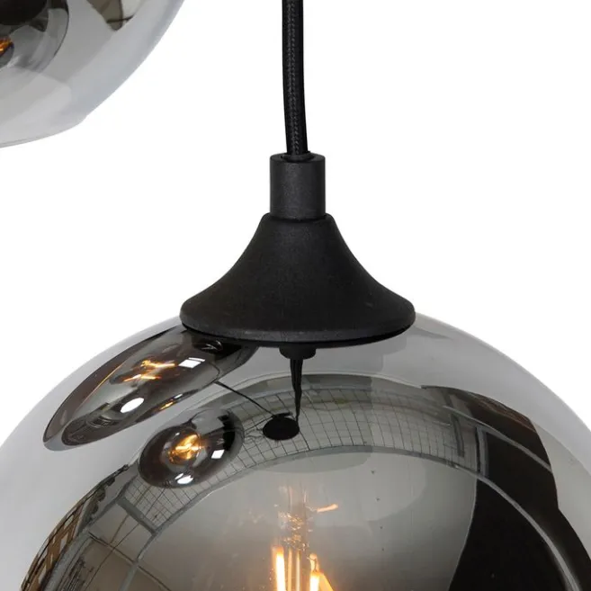 QAZQA Smarte Pendelleuchte Schwarz mit Rauchglas inkl. 3 Wifi A60 - Wallace