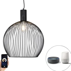 QAZQA Smarte runde Hängelampe schwarz 50 cm inkl. Wifi G95 - Dos