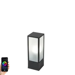QAZQA Smarte Steh-Außenleuchte schwarz mit geriffeltem Glas 40 cm inkl. WLAN A60 - Charlois