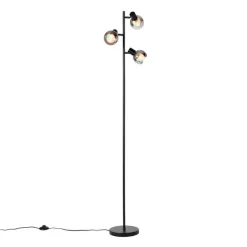 QAZQA Smarte Stehleuchte schwarz mit Rauchglas inkl. 3 WiFi P45 - Vidro