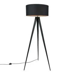 QAZQA Smarte Stehleuchte schwarz mit schwarzem Schirm inkl. WLAN A60 - Ilse