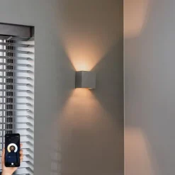 QAZQA Smarte Wandleuchte Beton mit Lichteffekt inkl. WiFi G9 - Meave