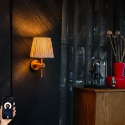 QAZQA Smarte Wandleuchte Bronze mit weißem Schirm inkl. WiFi A60 - Pluk