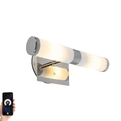 QAZQA Smarte Wandleuchte Chrom IP44 inkl. 2 WiFi G9 - Bad