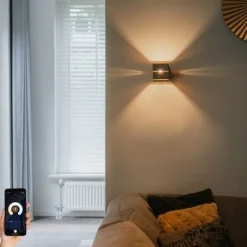 QAZQA Smarte Wandleuchte Dunkelbronze 9,7 cm inkl. Wifi G9 - Transfer Groove