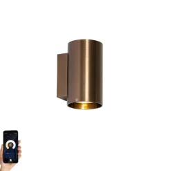 QAZQA Smarte Wandleuchte Dunkelbronze Rund 2-flammig inkl. 2 Wifi GU10 50mm - Sandy