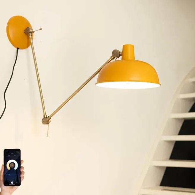 QAZQA Smarte Wandleuchte Gelb mit Bronze inkl. Wifi P45 - Milou