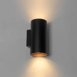 QAZQA Smarte Wandleuchte Schwarz mit Gold 2 Lichter inkl. Wifi GU10 - Sab