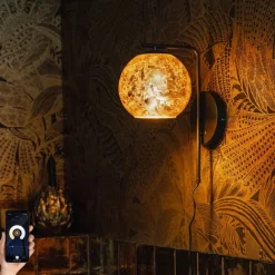 QAZQA Smarte Wandleuchte schwarz mit Goldglas inkl. WiFi A60 - Bert