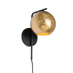 QAZQA Smarte Wandleuchte schwarz mit Goldglas inkl. WiFi A60 - Bert