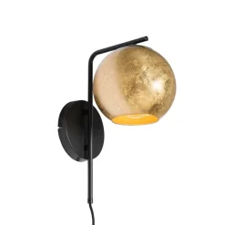 QAZQA Smarte Wandleuchte schwarz mit Goldglas inkl. WiFi A60 - Bert