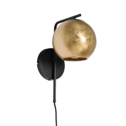 QAZQA Smarte Wandleuchte schwarz mit Goldglas inkl. WiFi A60 - Bert