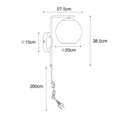 QAZQA Smarte Wandleuchte schwarz mit Goldglas inkl. WiFi A60 - Bert