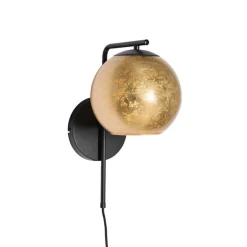 QAZQA Smarte Wandleuchte schwarz mit Goldglas inkl. WiFi A60 - Bert