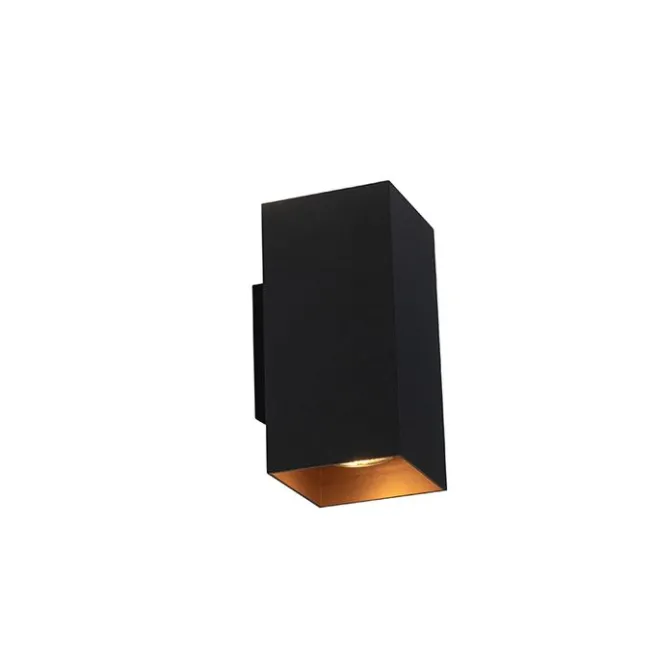 QAZQA Smarte Wandleuchte schwarz mit goldenem Quadrat inkl. 2 WiFi GU10 - Sab