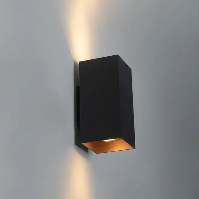 QAZQA Smarte Wandleuchte schwarz mit goldenem Quadrat inkl. 2 WiFi GU10 - Sab