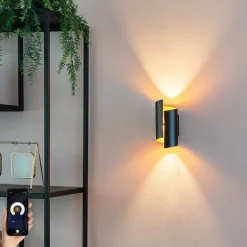 QAZQA Smarte Wandleuchte schwarz mit goldener Innenseite inkl. WLAN G9 - Faldo