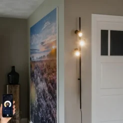 QAZQA Smarte Wandleuchte schwarz mit Fußschalter 3-flammig inkl. 3 Wifi GU10 50mm - Jeana Luxe