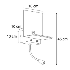 QAZQA Smarte Wandleuchte schwarz mit USB und Flexarm inkl. WiFi G9 - Flero