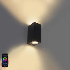 QAZQA Smarte Wandleuchte schwarz aus Kunststoff inkl. 2 WiFi GU10 - Baleno II
