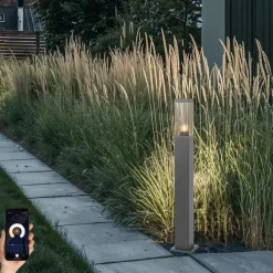 QAZQA Smarte Wegeleuchte Dunkelgrau mit Rauchglas 80 cm inkl. WiFi P45 - Malios