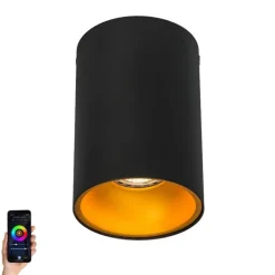 QAZQA Smarter Aufbauspot schwarz mit gold inkl. WiFi GU10 - Deep