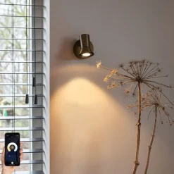 QAZQA Smarter bronzefarbener Wandstrahler dreh- und neigbar mit Schalter inkl. Wifi GU10 50mm - Karin 1