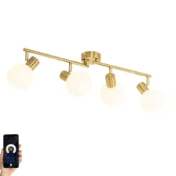 QAZQA Smarter Deckenstrahler Gold mit Opalglas 4-flammig Verstellbar Inkl. 4 Wifi P45 - Anouk