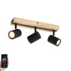 QAZQA Smarter Deckenstrahler schwarz mit Holz 3-flammig dreh- und schwenkbar inkl. Wifi GU10 50mm - Jeana