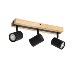 QAZQA Smarter Deckenstrahler schwarz mit Holz 3-flammig dreh- und schwenkbar inkl. Wifi GU10 50mm - Jeana