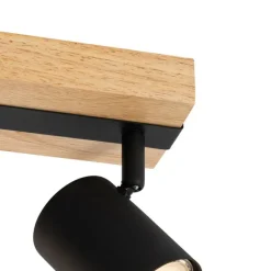 QAZQA Smarter Deckenstrahler schwarz mit Holz 3-flammig dreh- und schwenkbar inkl. Wifi GU10 50mm - Jeana